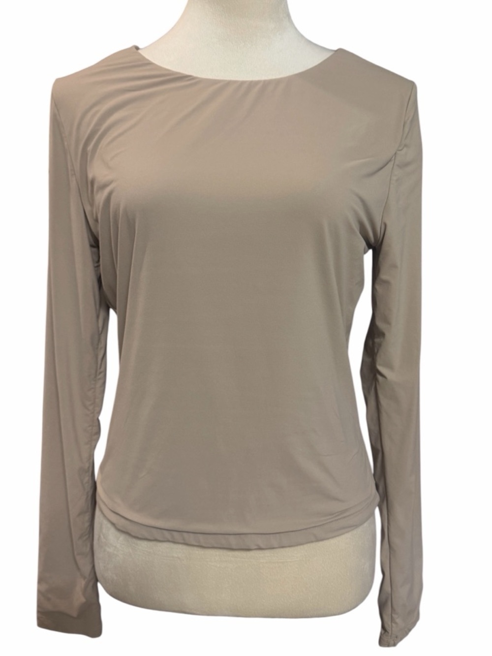 ReoRia Long Sleeve Crewneck Top - Taupe Beige